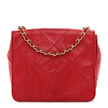 CHANEL Lambskin Quilted CC Shoulder Bag Red