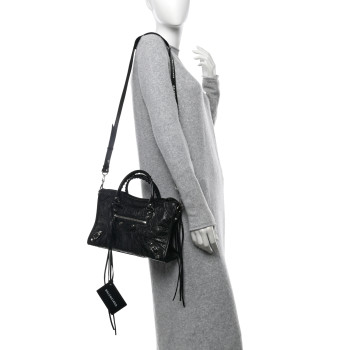 BALENCIAGA Agneau Classic Hardware S City Logo Strap Black White