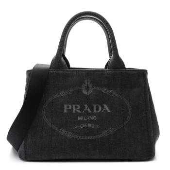 PRADA Denim Canapa Small Logo Tote Black