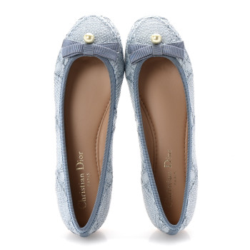 CHRISTIAN DIOR Raffia Cannage Ballet Flat 36 Bleu Pastel