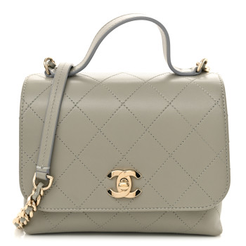 CHANEL Calfskin Quilted Small Double Pocket Top Handle Flap Grey