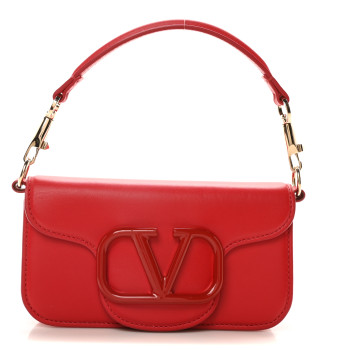 VALENTINO GARAVANI Calfskin Enamel Vlogo Small Loco Shoulder Bag Rouge Pur