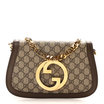 GUCCI GG Supreme Monogram Textured Dollar Calfskin Blondie Chain Shoulder Flap Bag Beige Ebony New Acero