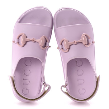 GUCCI Soft Rubber Horsebit Touch Womens Strapped Sandals 40 Talc Pink