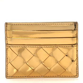 BOTTEGA VENETA Mirror Laminated Nappa Intrecciato Card Holder Gold