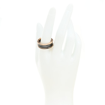 BULGARI 18K Rose Gold Black Ceramic Matte B.Zero1 Two-Band Ring 62 10
