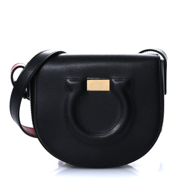 SALVATORE FERRAGAMO Calfskin Gancio City Saddle Bag Black