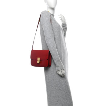 CELINE Box Calfskin Medium Classic Box Flap Bag Red