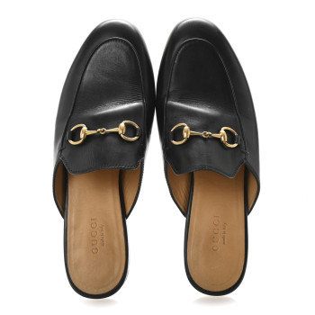 GUCCI Calfskin Womens Princetown Slippers 36.5 Black