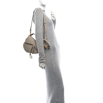 CHRISTIAN DIOR Grained Calfskin Saddle Bag With Strap Warm Taupe