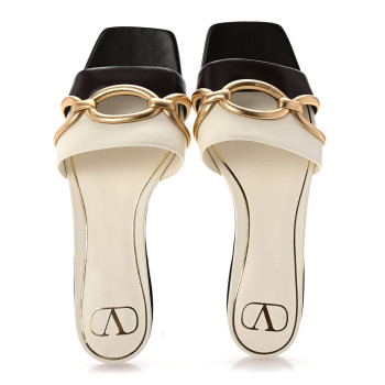 VALENTINO GARAVANI Nappa Chain 1967 Flat Slide Sandals 37.5 Brown White