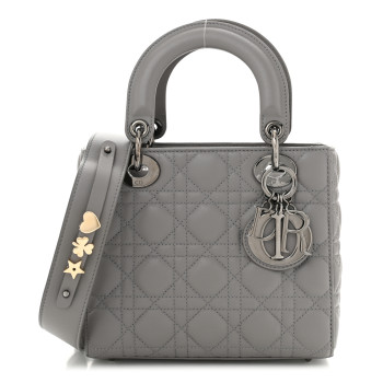 CHRISTIAN DIOR Lambskin Cannage Small My ABCDior Lady Dior Grey