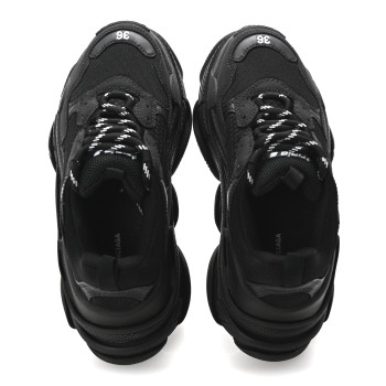 BALENCIAGA Fabric Mesh Womens Triple S Sneakers 36 Black