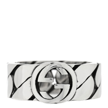 GUCCI Sterling Silver Interlocking G Chainlink Wide Band Ring 54 7