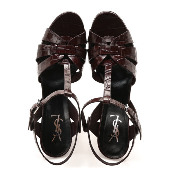 SAINT LAURENT Calfskin Embossed Crocodile Tribute 75 Platform Sandals 41 Rouge Legion