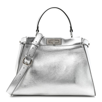 FENDI Vitello Catalan Mirror Medium Peekaboo Iconic Satchel Argento