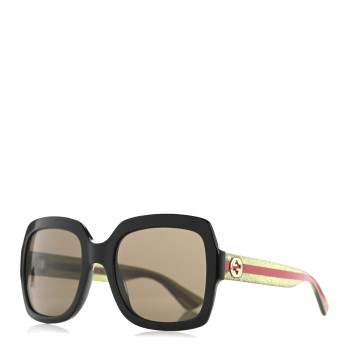 GUCCI Acetate Square Frame Web Glitter Sunglasses GG0036S Black Green