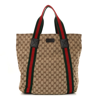 GUCCI GG Monogram Medium Web Handle Vertical Tote Dark Brown