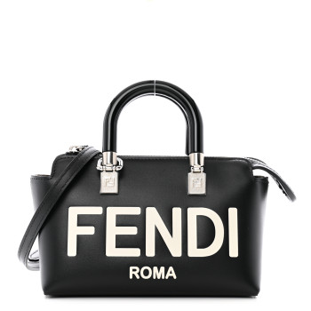 FENDI Vitello King Plexiglass Logo Embossed Mini By The Way Top Handle Boston Bag Black White