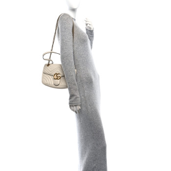 GUCCI Calfskin Matelasse Small GG Marmont Shoulder Bag White