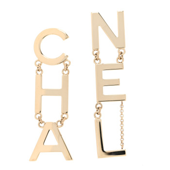 CHANEL Metal Cha-Nel Logo Drop Earrings Gold