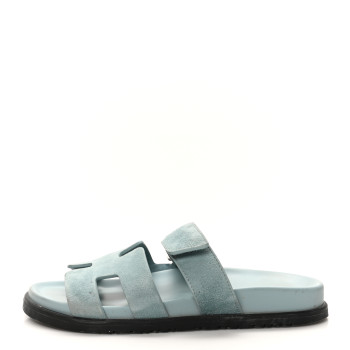 HERMES Suede Goatskin Womens Chypre Sandals 37.5 Vert d'eau
