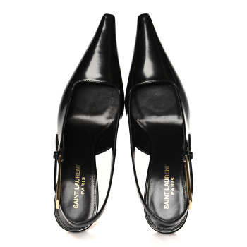 SAINT LAURENT Glazed Calfskin Lee 75 Slingback Pumps 37.5 Black
