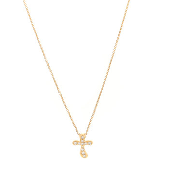 TIFFANY 18K Yellow Gold Diamond Elsa Peretti Cross Pendant Necklace