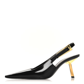 SAINT LAURENT Glazed Calfskin Lee 75 Slingback Pumps 37.5 Black