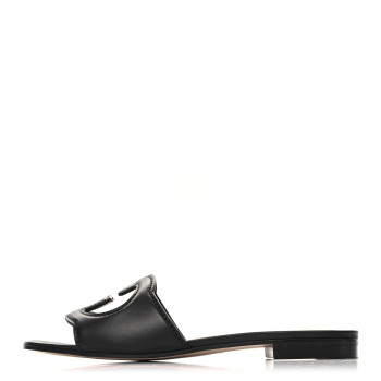 GUCCI Cosmos Softy Calfskin Interlocking G Cut Out Slide Sandals 37 Black