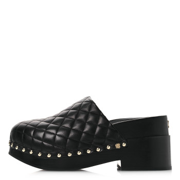 CHANEL Lambskin Quilted CC Clogs 39 Black