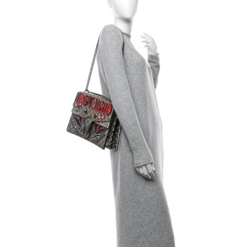 GUCCI GG Supreme Monogram Snakeskin Crystal Magnetismo Embroidered Medium Dionysus Shoulder Bag