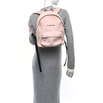 BALENCIAGA Smooth Calfskin Logo Small Everyday Backpack Light Rose Black