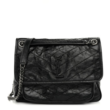 SAINT LAURENT Crinkled Calfskin Matelasse Monogram Medium Niki Chain Satchel Black