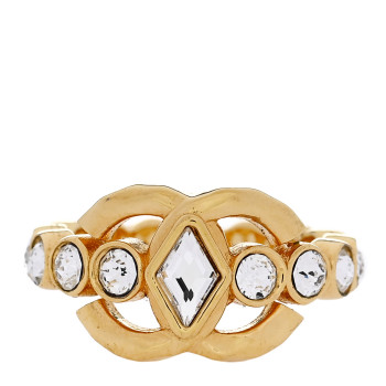 CHANEL Metal Crystal CC Ring 54 7 Gold