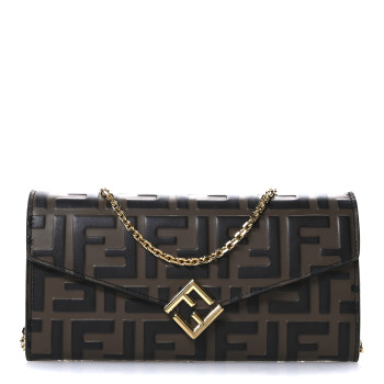 FENDI Vitello Soft FF Diamonds Continental Envelope Wallet On Chain Maya Black