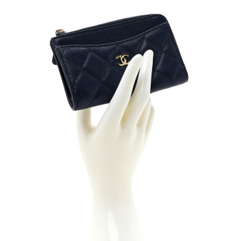 CHANEL Caviar Quilted CC Zip Around Card Holder Navy