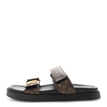 LOUIS VUITTON Monogram LV Sunset Comfort Flat Sandals 38.5 Cacao Brown
