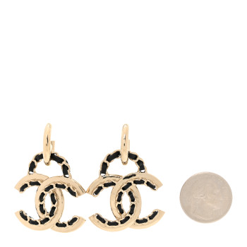 CHANEL Lambskin Chain CC Drop Earrings Black Gold
