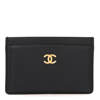 CHANEL Goatskin CC Card Holder Black
