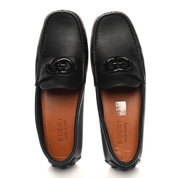 GUCCI Soft Clove Calfskin Monochrome Mens Interlocking G Driver Loafers 9 Black