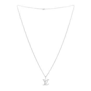 LOUIS VUITTON 18K White Gold Diamond LV Medium Pendant Necklace