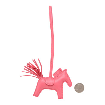 HERMES Milo Lambskin Swift Grigri Rodeo Pegase Horse Bag Charm PM Rose Azalea