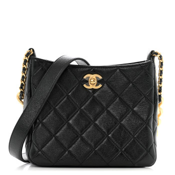 CHANEL Lambskin Quilted Multi Chain Hobo Black