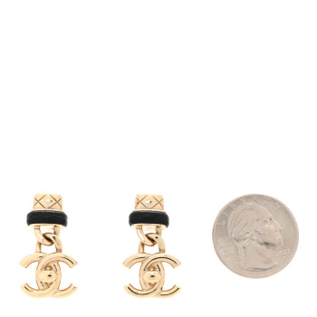 CHANEL Lambskin CC Turnlock Drop Earrings Gold Black