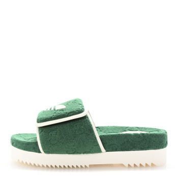 GUCCI X ADIDAS Terry Cloth Trefoil GG Monogram Mens Platform Sandals 44 Green