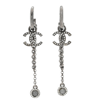 CHANEL Ruthenium Crystal CC Chain Drop Earrings