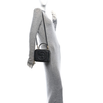 GUCCI Sakai Be Green Calfskin Diagonal Stitched Blondie Top Handle Bag Black