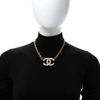 CHANEL Crystal Chain Link CC Choker Necklace Gold