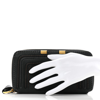 CHLOE Grained Calfskin Marcie Long Zip Around Wallet Black
